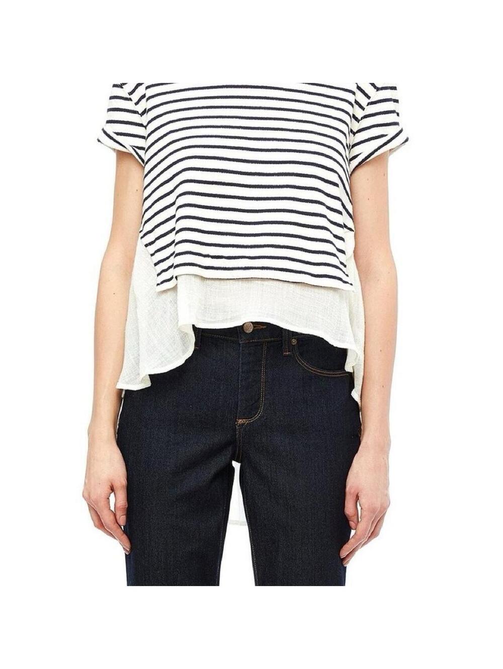 Free People Top Striped Hi Low Sheer Back Flowy Drapey and sheer